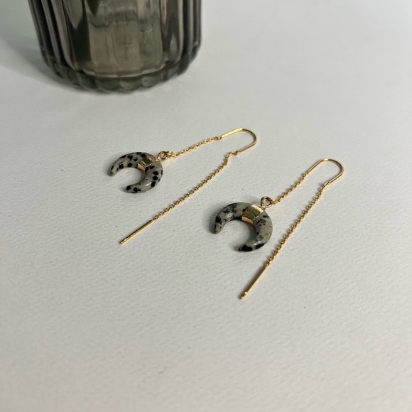 Long Tassel Chain with Moon Horn Natural Stone Pendant- Boho Edgy Earrings - Picture 10 of 16